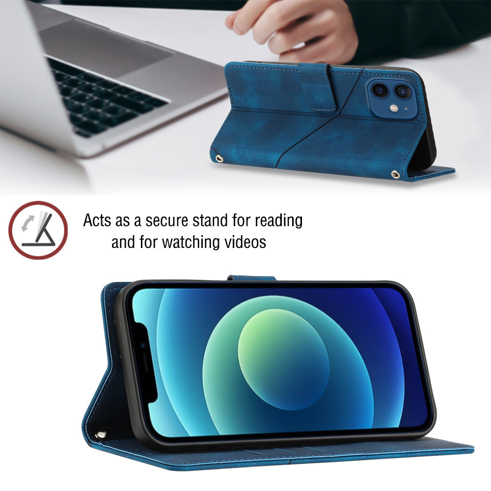 PT005 YB Imprinting Series-7 for iPhone 12 12 Pro Wallet Stand Phone Case Imprinted Lines Leather Cover with Shoulder Strap PT005 YB Imprinting Series-7 for iPhone 12 12 Pro Wallet Stand Phone Case Imprinted Lines Leather Cover with Shoulder Strap